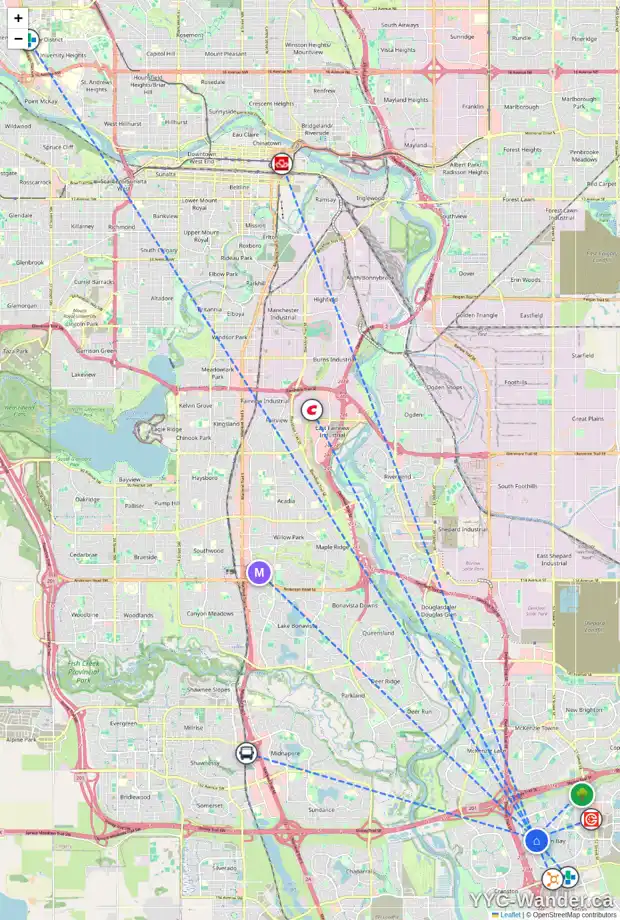 Daily accessibility map for 64 AUBURN SOUND MR SE, Calgary showing nearby schools, grocery stores, parks, LRT stations and nearby amenities