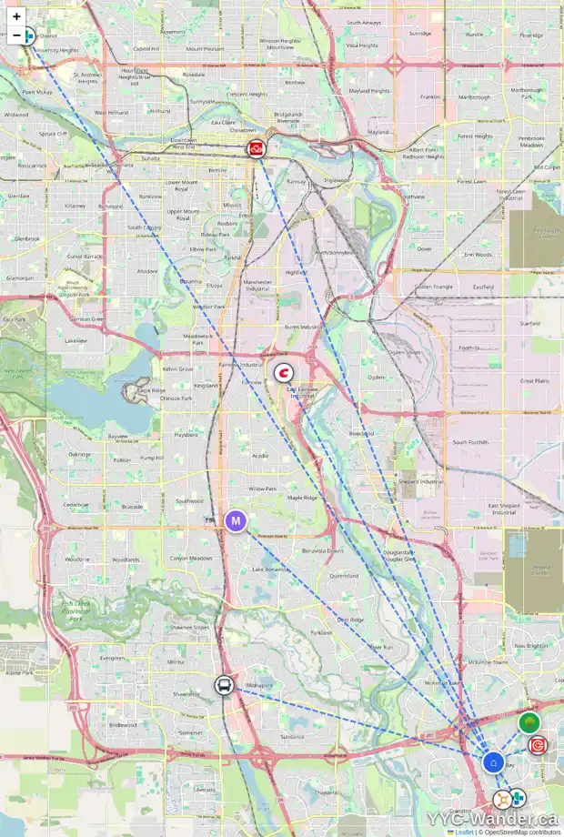 Daily accessibility map for 55 AUBURN SOUND CV SE, Calgary showing nearby schools, grocery stores, parks, LRT stations and nearby amenities