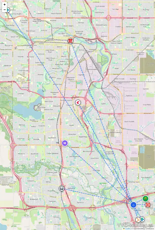 Daily accessibility map for 30 AUTUMN GD SE, Calgary showing nearby schools, grocery stores, parks, LRT stations and nearby amenities