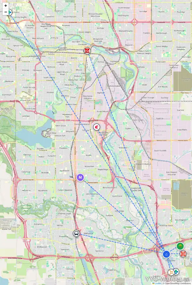 Daily accessibility map for 70 AUTUMN GD SE, Calgary showing nearby schools, grocery stores, parks, LRT stations and nearby amenities
