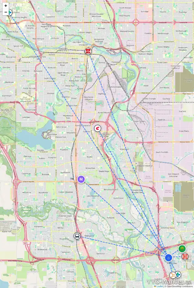 Daily accessibility map for 98 AUTUMN GD SE, Calgary showing nearby schools, grocery stores, parks, LRT stations and nearby amenities