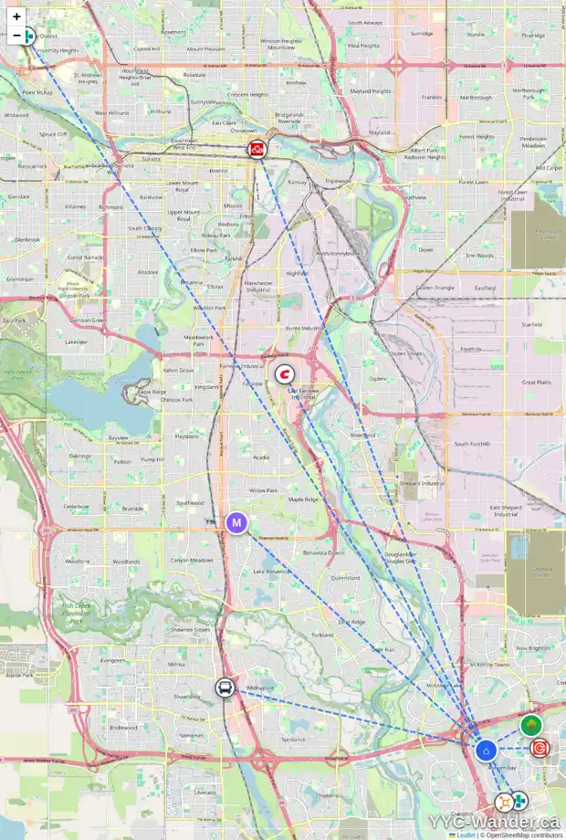 Daily accessibility map for 15 AUTUMN GD SE, Calgary showing nearby schools, grocery stores, parks, LRT stations and nearby amenities