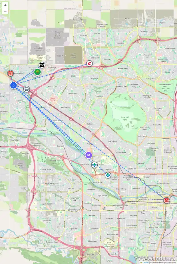 Daily accessibility map for 106 TUSCANY SUMMIT GV NW, Calgary showing nearby schools, grocery stores, parks, LRT stations and nearby amenities
