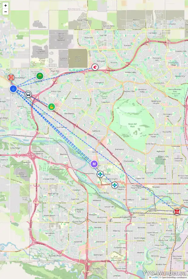 Daily accessibility map for 29 TUSCANY SUMMIT TC NW, Calgary showing nearby schools, grocery stores, parks, LRT stations and nearby amenities