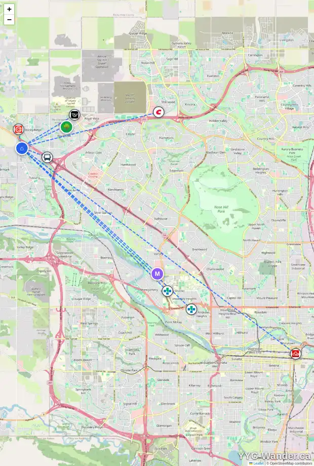 Daily accessibility map for 37 TUSCANY SUMMIT TC NW, Calgary showing nearby schools, grocery stores, parks, LRT stations and nearby amenities
