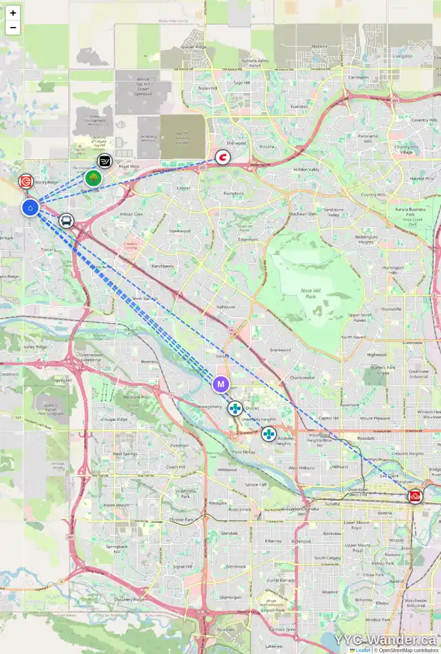 Daily accessibility map for 41 TUSCANY SUMMIT TC NW, Calgary showing nearby schools, grocery stores, parks, LRT stations and nearby amenities