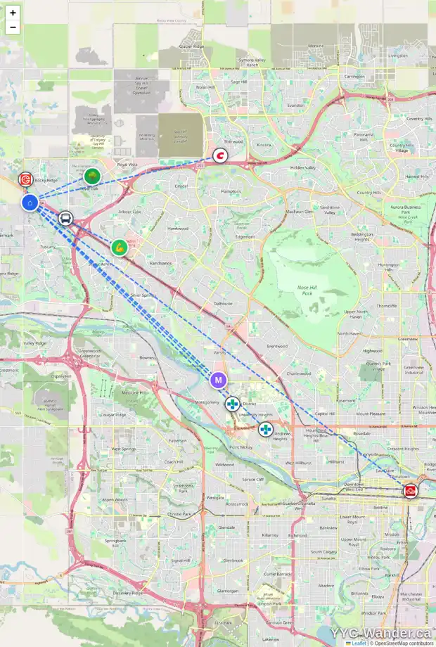 Daily accessibility map for 131 TUSCANY SUMMIT HE NW, Calgary showing nearby schools, grocery stores, parks, LRT stations and nearby amenities