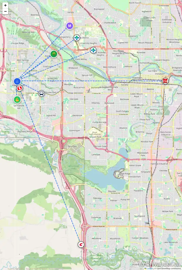Daily accessibility map for 133 ASPEN STONE PL SW, Calgary showing nearby schools, grocery stores, parks, LRT stations and nearby amenities