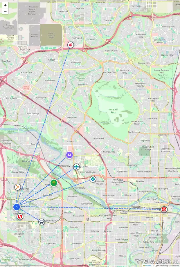 Daily accessibility map for 82 ASPEN STONE MR SW, Calgary showing nearby schools, grocery stores, parks, LRT stations and nearby amenities