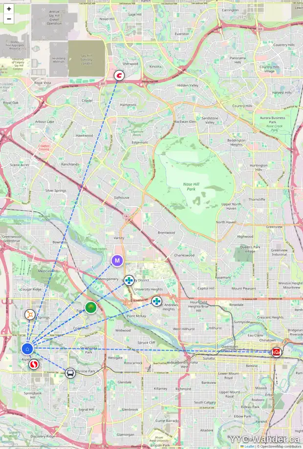 Daily accessibility map for 75 ASPEN STONE MR SW, Calgary showing nearby schools, grocery stores, parks, LRT stations and nearby amenities