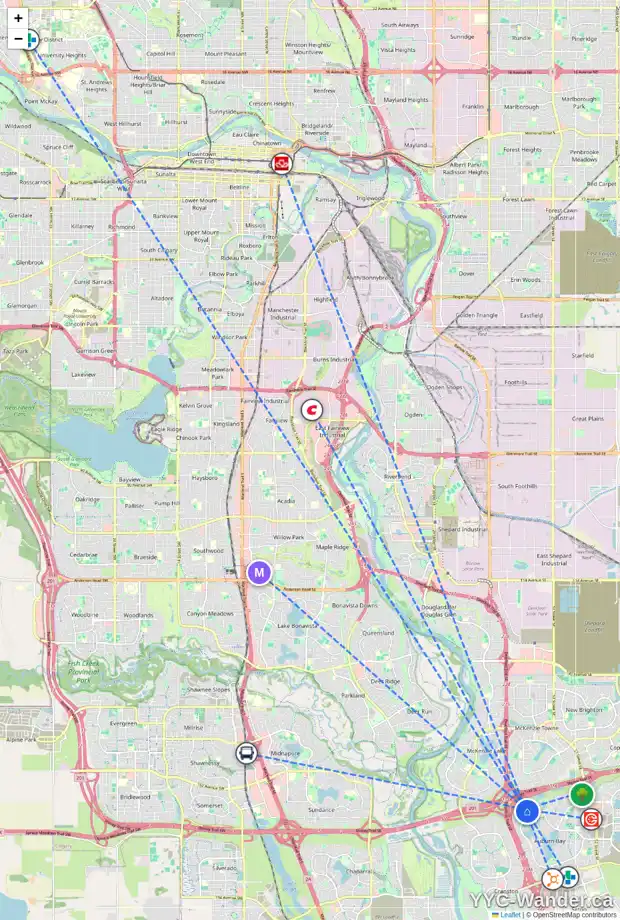 Daily accessibility map for 234 AUTUMN CI SE, Calgary showing nearby schools, grocery stores, parks, LRT stations and nearby amenities