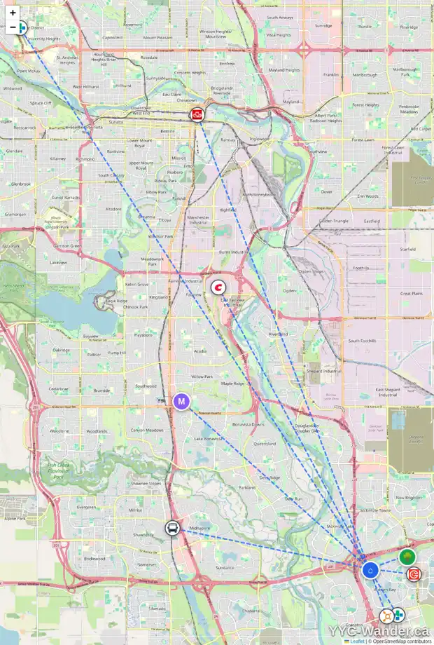 Daily accessibility map for 258 AUTUMN CI SE, Calgary showing nearby schools, grocery stores, parks, LRT stations and nearby amenities