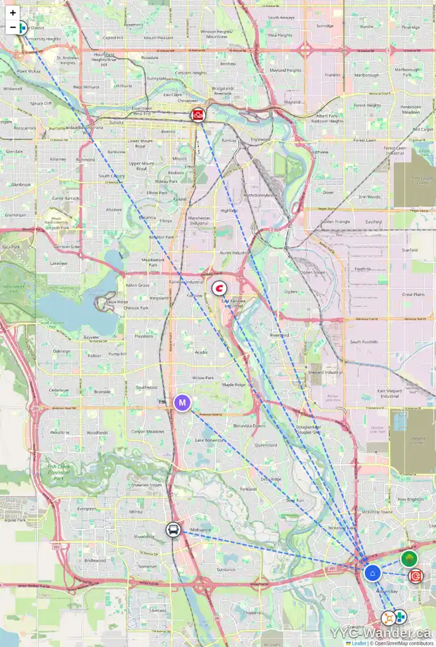 Daily accessibility map for 270 AUTUMN CI SE, Calgary showing nearby schools, grocery stores, parks, LRT stations and nearby amenities