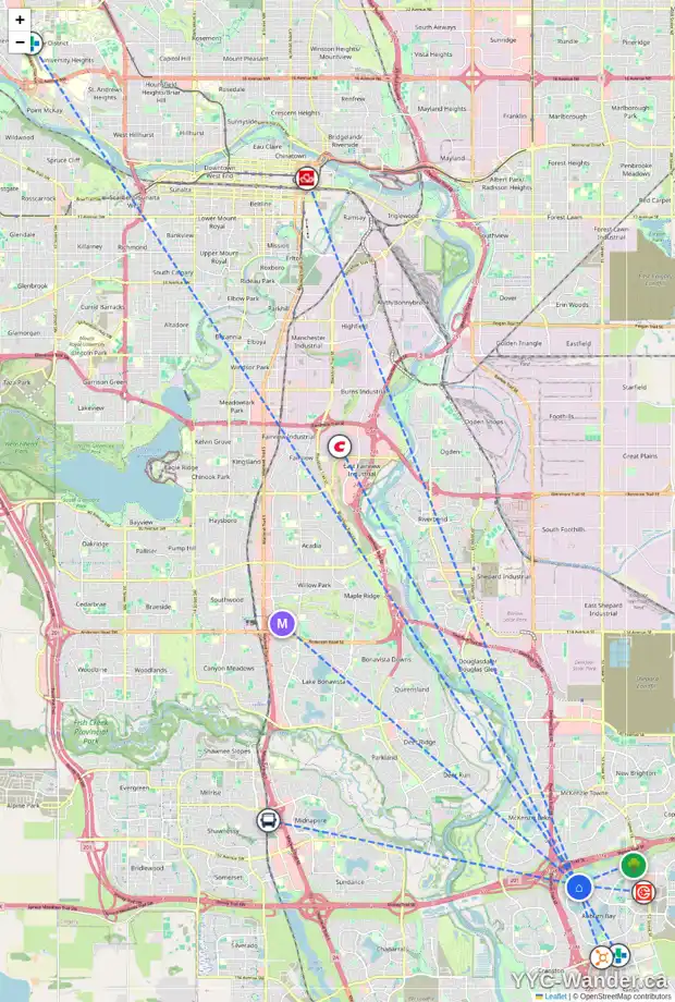 Daily accessibility map for 290 AUTUMN CI SE, Calgary showing nearby schools, grocery stores, parks, LRT stations and nearby amenities
