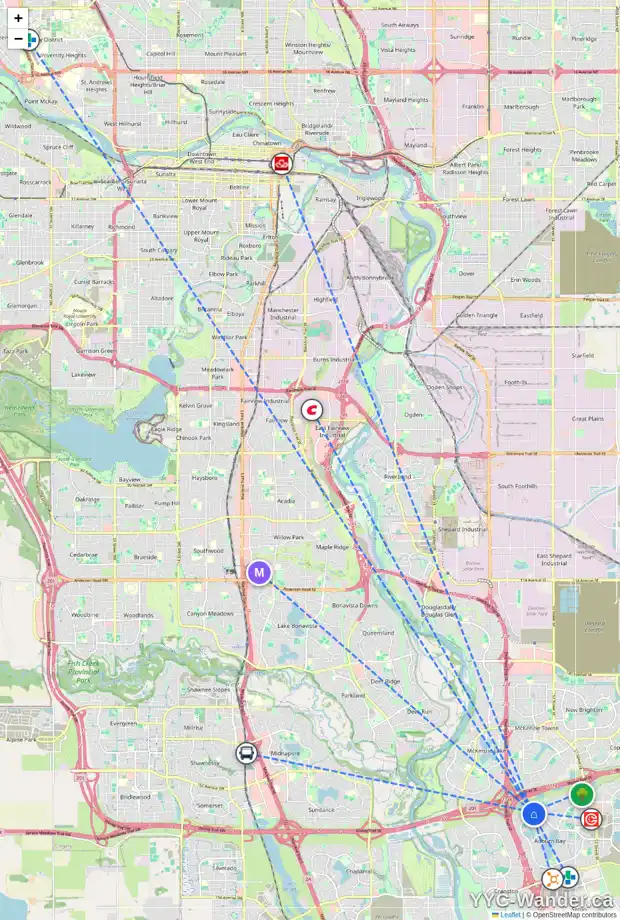 Daily accessibility map for 306 AUTUMN CI SE, Calgary showing nearby schools, grocery stores, parks, LRT stations and nearby amenities