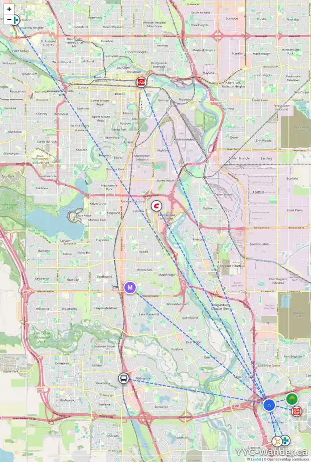 Daily accessibility map for 119 AUTUMN CI SE, Calgary showing nearby schools, grocery stores, parks, LRT stations and nearby amenities