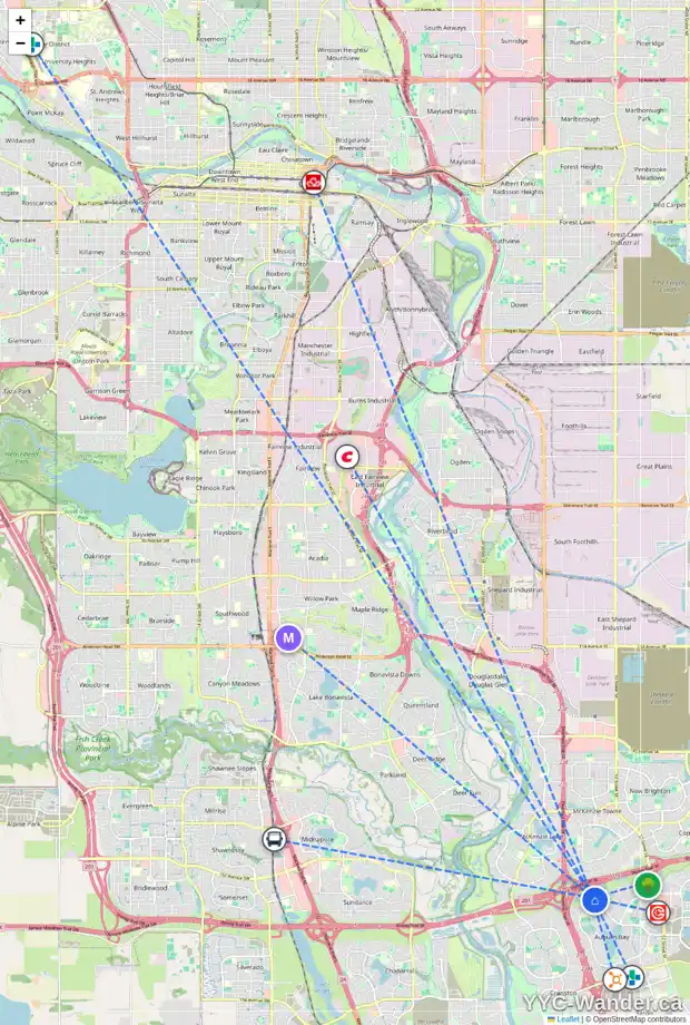 Daily accessibility map for 79 AUTUMN CI SE, Calgary showing nearby schools, grocery stores, parks, LRT stations and nearby amenities