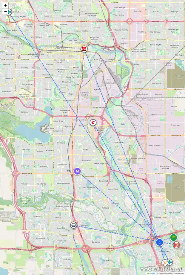 Daily accessibility map for 11 AUTUMN PL SE, Calgary showing nearby schools, grocery stores, parks, LRT stations and nearby amenities