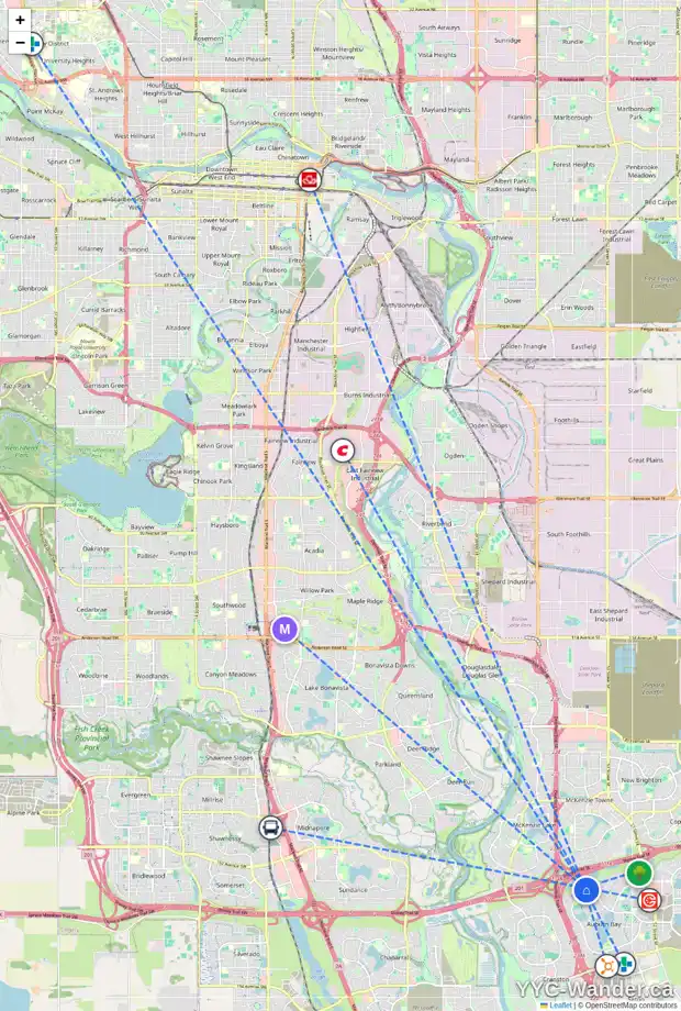 Daily accessibility map for 19 AUTUMN PL SE, Calgary showing nearby schools, grocery stores, parks, LRT stations and nearby amenities