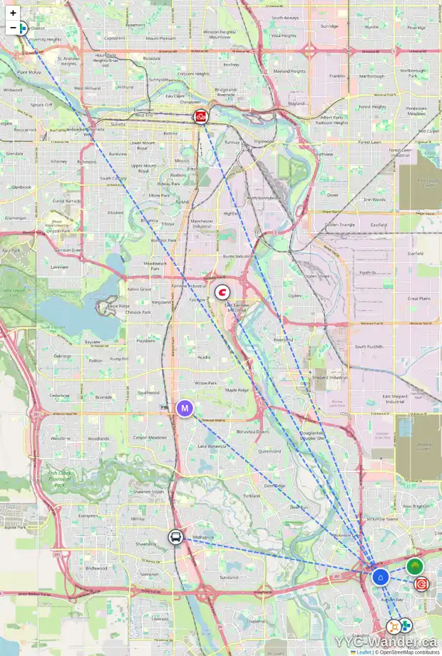 Daily accessibility map for 23 AUTUMN PL SE, Calgary showing nearby schools, grocery stores, parks, LRT stations and nearby amenities