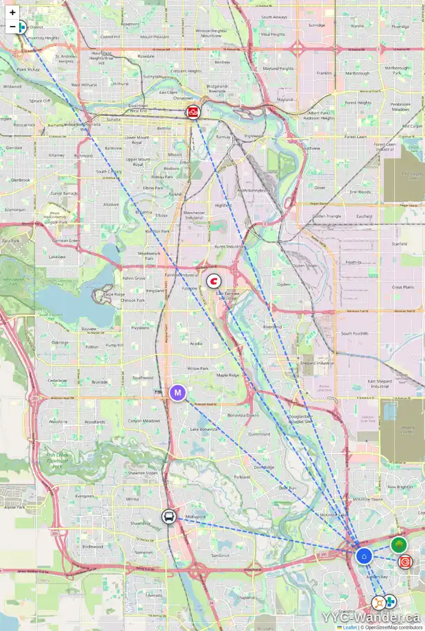Daily accessibility map for 43 AUTUMN PL SE, Calgary showing nearby schools, grocery stores, parks, LRT stations and nearby amenities