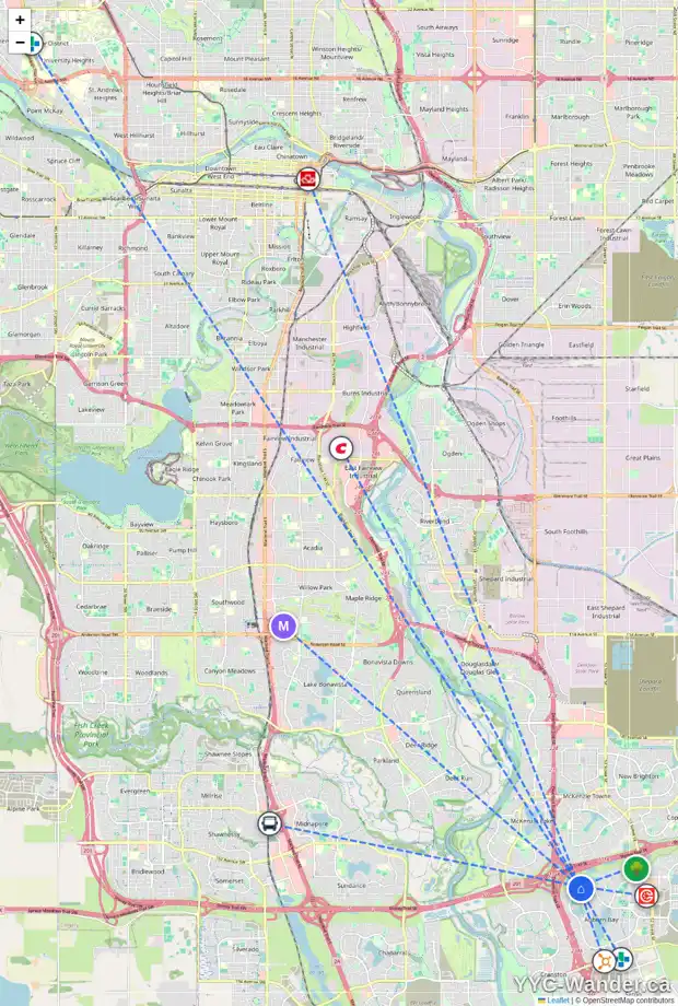 Daily accessibility map for 271 AUTUMN CI SE, Calgary showing nearby schools, grocery stores, parks, LRT stations and nearby amenities