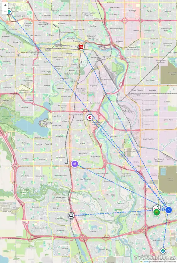 Daily accessibility map for 14 NEW BRIGHTON GR SE, Calgary showing nearby schools, grocery stores, parks, LRT stations and nearby amenities