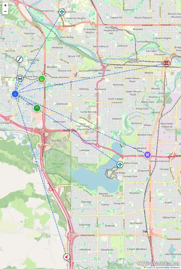 Daily accessibility map for 51 ELYSIAN CR SW, Calgary showing nearby schools, grocery stores, parks, LRT stations and nearby amenities