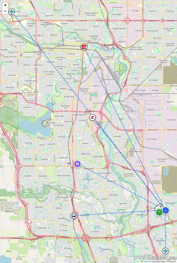 Daily accessibility map for 3082 NEW BRIGHTON GD SE, Calgary showing nearby schools, grocery stores, parks, LRT stations and nearby amenities