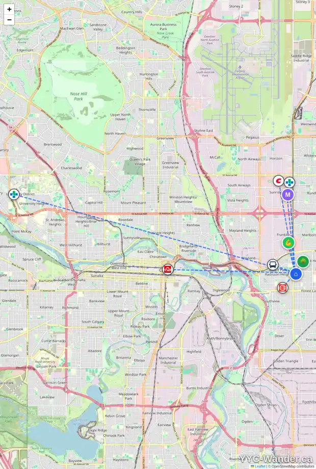 Daily accessibility map for 919 37 ST SE, Calgary showing nearby schools, grocery stores, parks, LRT stations and nearby amenities