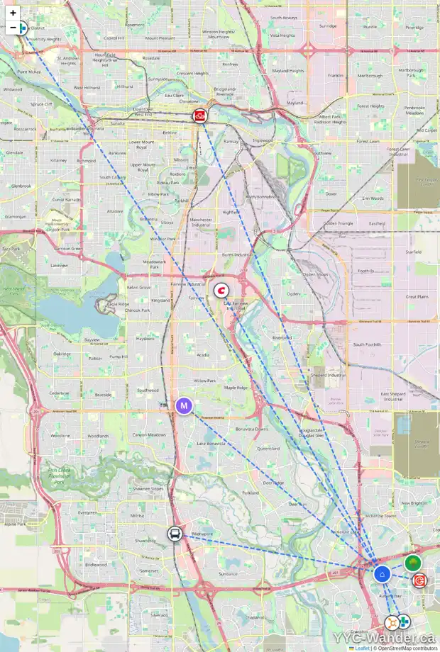 Daily accessibility map for 31 AUTUMN CL SE, Calgary showing nearby schools, grocery stores, parks, LRT stations and nearby amenities