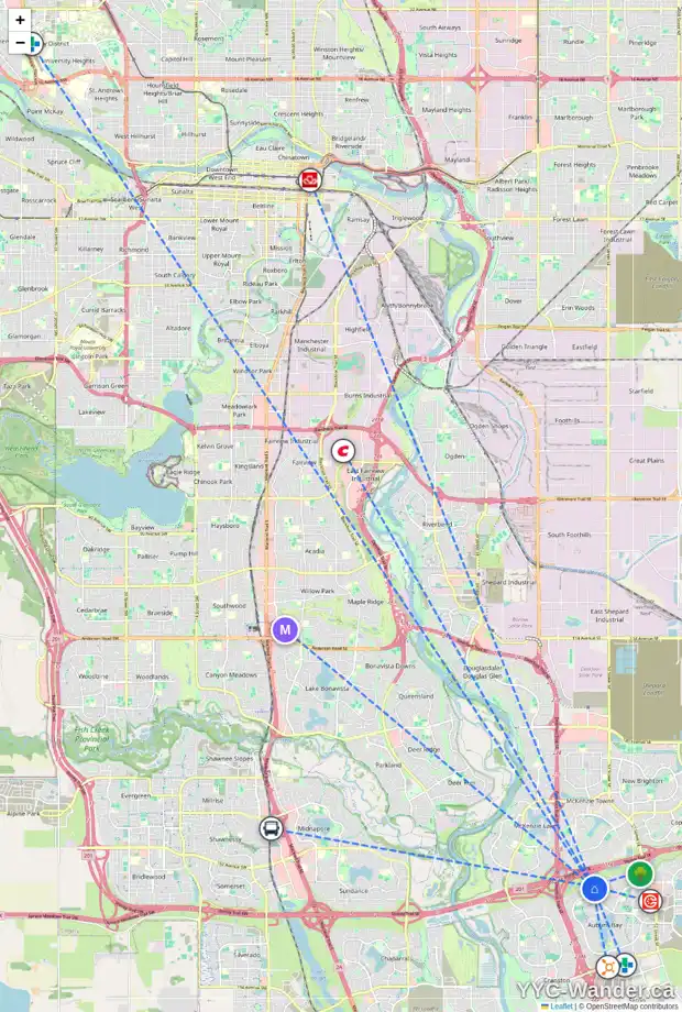 Daily accessibility map for 44 AUTUMN CL SE, Calgary showing nearby schools, grocery stores, parks, LRT stations and nearby amenities
