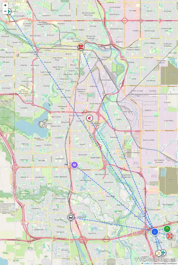 Daily accessibility map for 79 AUTUMN CL SE, Calgary showing nearby schools, grocery stores, parks, LRT stations and nearby amenities
