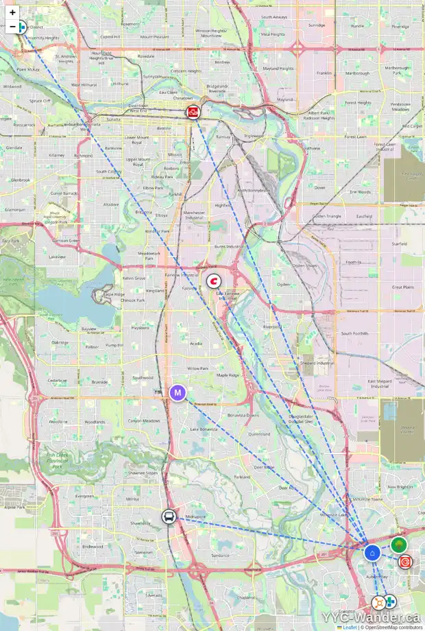 Daily accessibility map for 123 AUTUMN CL SE, Calgary showing nearby schools, grocery stores, parks, LRT stations and nearby amenities