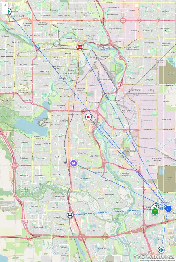 Daily accessibility map for 68 NEW BRIGHTON CM SE, Calgary showing nearby schools, grocery stores, parks, LRT stations and nearby amenities