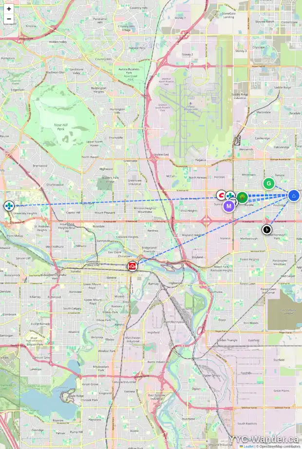 Daily accessibility map for 115 PINECLIFF WY NE, Calgary showing nearby schools, grocery stores, parks, LRT stations and nearby amenities