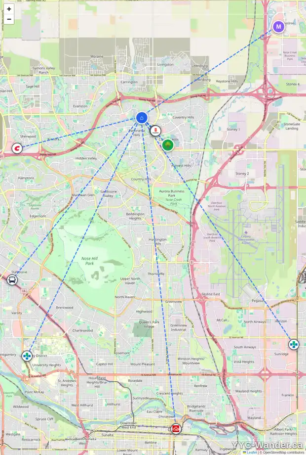 Daily accessibility map for 126 PANATELLA CR NW, Calgary showing nearby schools, grocery stores, parks, LRT stations and nearby amenities