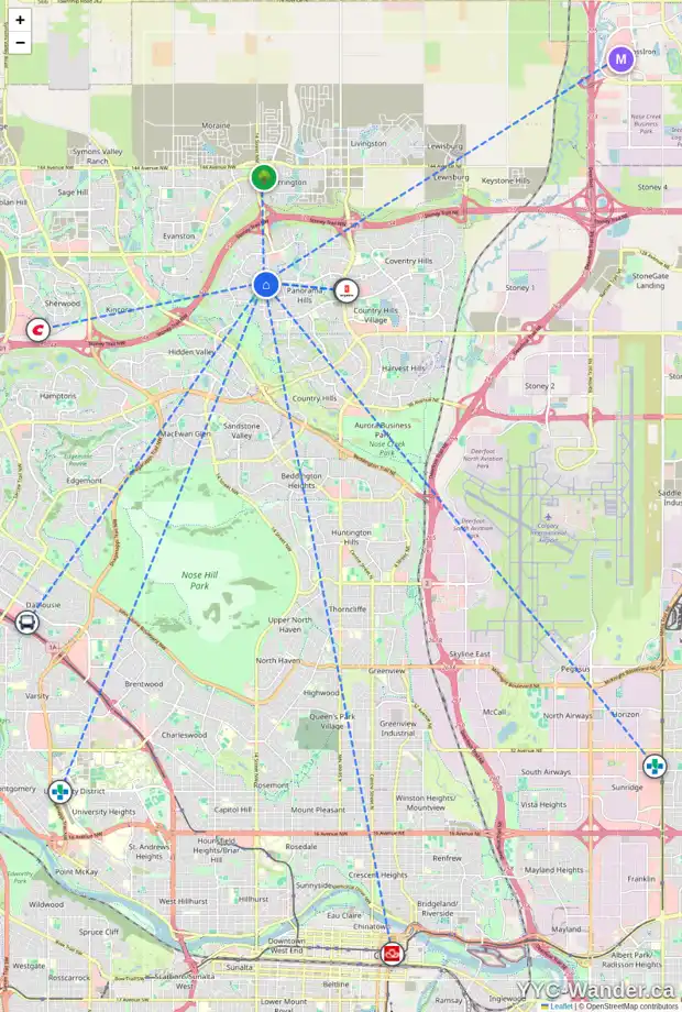 Daily accessibility map for 504 PANATELLA BV NW, Calgary showing nearby schools, grocery stores, parks, LRT stations and nearby amenities