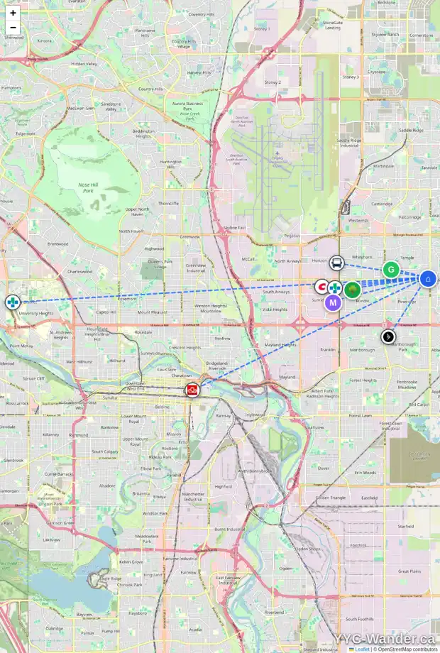 Daily accessibility map for 15 TEMPLETON PL NE, Calgary showing nearby schools, grocery stores, parks, LRT stations and nearby amenities