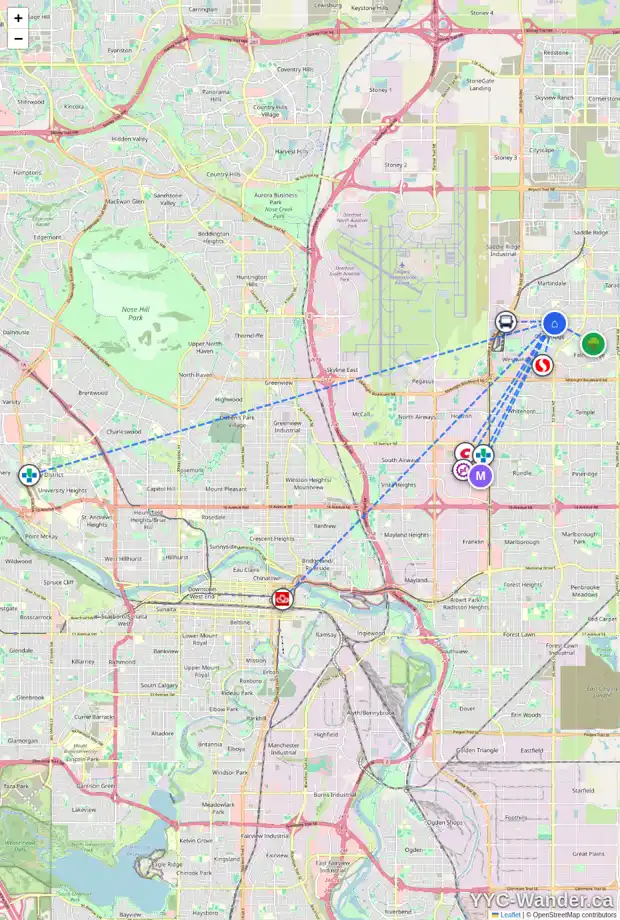 Daily accessibility map for 120 CASTLEGREEN CL NE, Calgary showing nearby schools, grocery stores, parks, LRT stations and nearby amenities