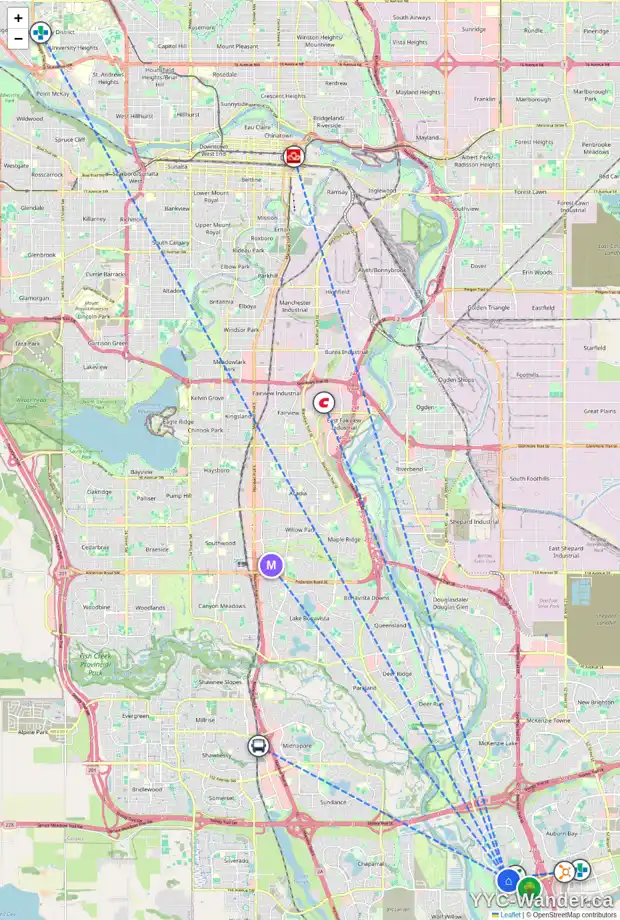 Daily accessibility map for 140 CRANRIDGE CR SE, Calgary showing nearby schools, grocery stores, parks, LRT stations and nearby amenities
