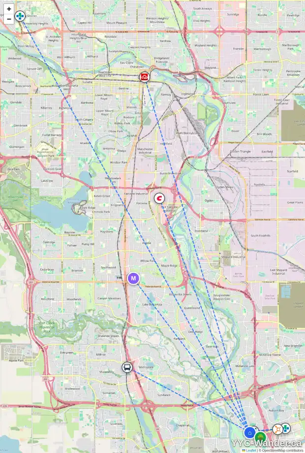Daily accessibility map for 131 CRANRIDGE CR SE, Calgary showing nearby schools, grocery stores, parks, LRT stations and nearby amenities