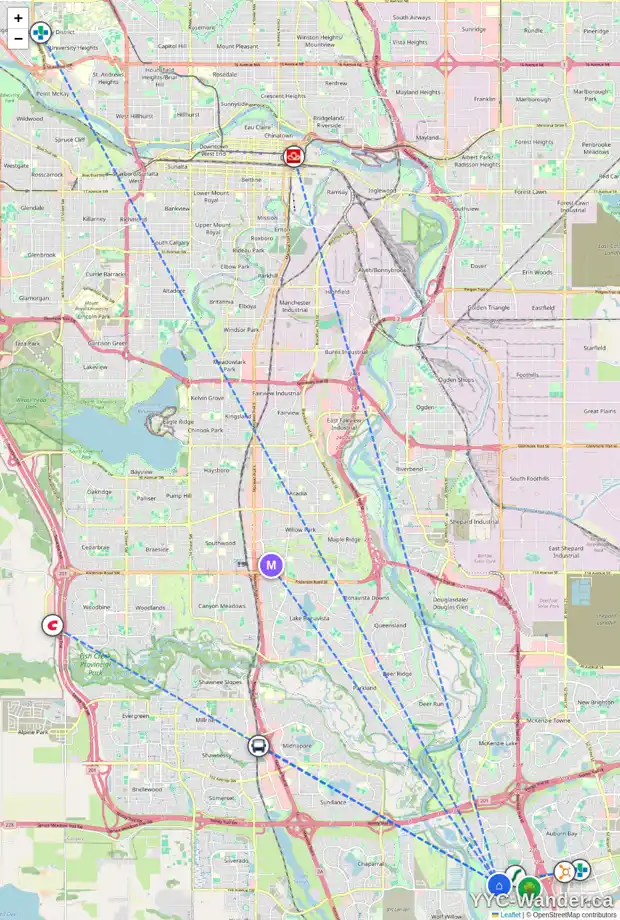 Daily accessibility map for 11 CRANRIDGE PL SE, Calgary showing nearby schools, grocery stores, parks, LRT stations and nearby amenities