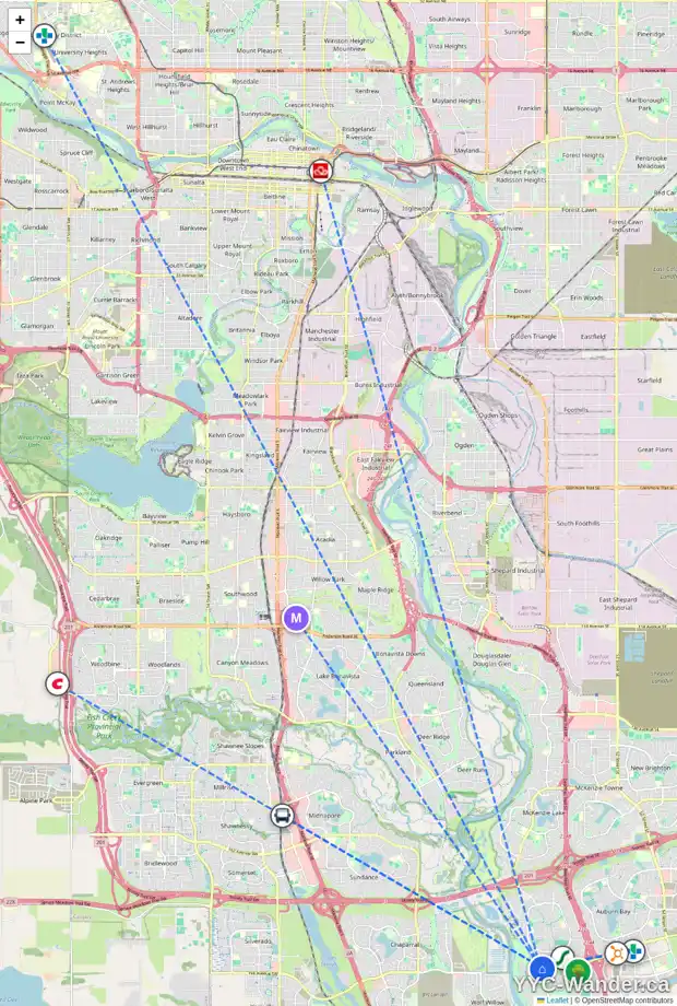Daily accessibility map for 27 CRANRIDGE PL SE, Calgary showing nearby schools, grocery stores, parks, LRT stations and nearby amenities