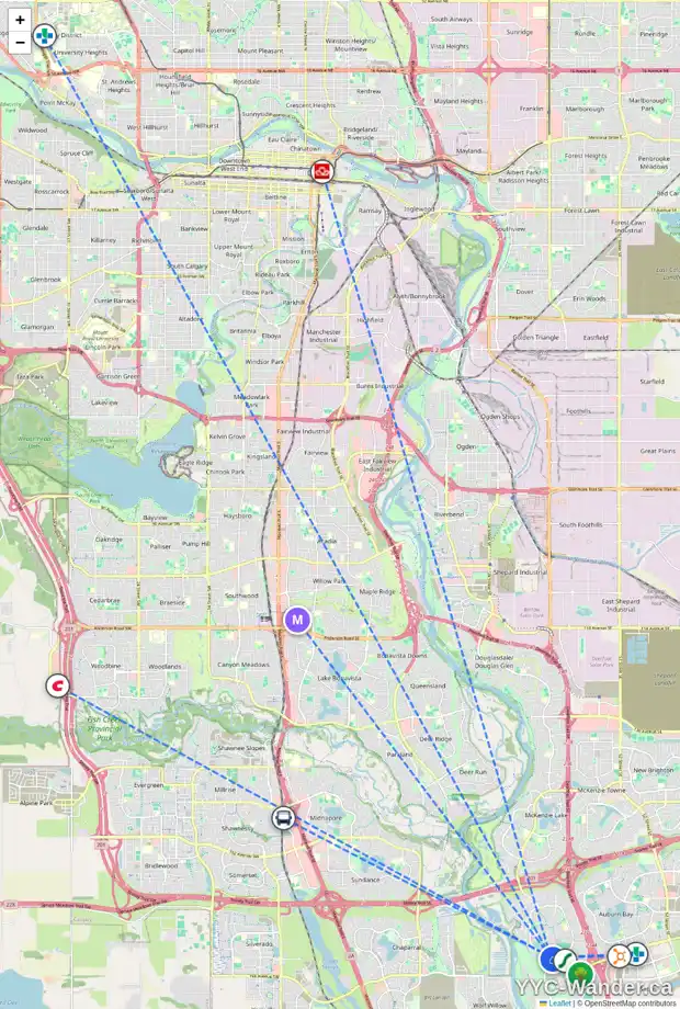 Daily accessibility map for 10 CRANRIDGE TC SE, Calgary showing nearby schools, grocery stores, parks, LRT stations and nearby amenities