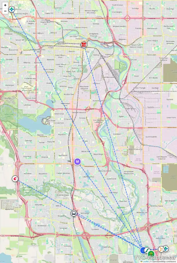 Daily accessibility map for 26 CRANRIDGE TC SE, Calgary showing nearby schools, grocery stores, parks, LRT stations and nearby amenities