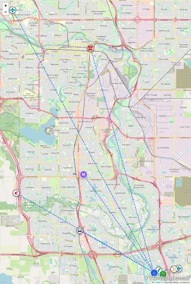 Daily accessibility map for 94 CRANRIDGE TC SE, Calgary showing nearby schools, grocery stores, parks, LRT stations and nearby amenities