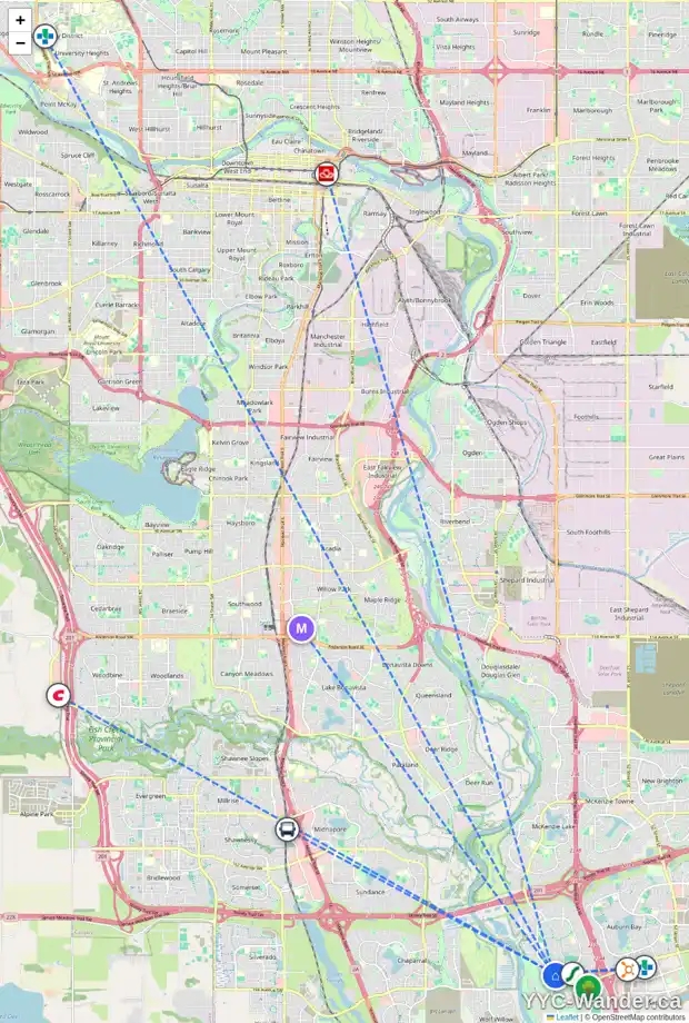 Daily accessibility map for 39 CRANRIDGE TC SE, Calgary showing nearby schools, grocery stores, parks, LRT stations and nearby amenities