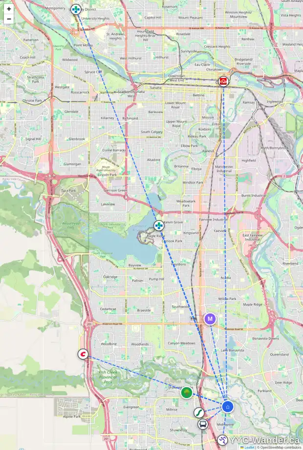 Daily accessibility map for 644 MIDRIDGE DR SE, Calgary showing nearby schools, grocery stores, parks, LRT stations and nearby amenities