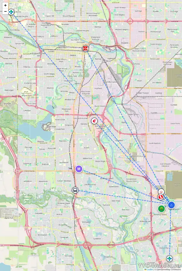 Daily accessibility map for 420 NEW BRIGHTON DR SE, Calgary showing nearby schools, grocery stores, parks, LRT stations and nearby amenities